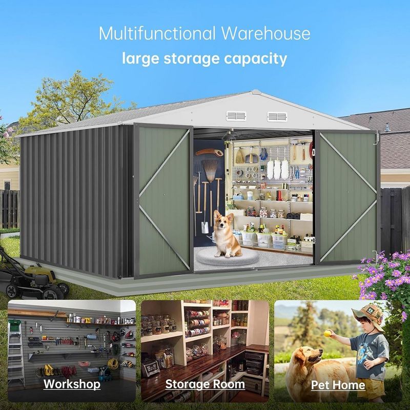 10x8 FT Outdoor Metal Storage Shed, Steel Utility Shed Storage, Metal Shed Outdoor Storage with Lockable Door Design Gray, 2 of 8