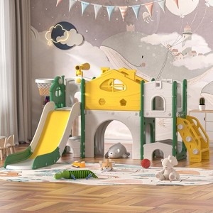 Sandinrayli 8-In-1 Toddler Slide and Climber Playset, Kids Slide Playground with Tunnel, Red/Green/Gray - 1 of 4