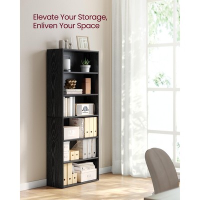 Black 6-Tier Adjustable Vertical Open Back Bookcase