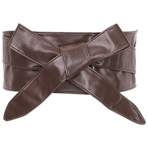Allegra K Women's Faux Leather Self Tie Bowknot Wide Waist Band Sash Obi Belt One Size - 1 of 4