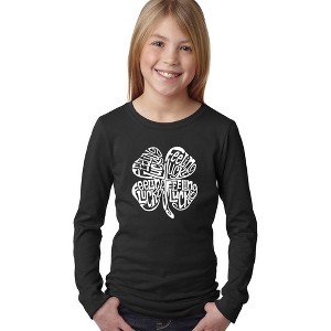 LA Pop Art Girl's Word Art Long Sleeve - Feeling Lucky - 1 of 4