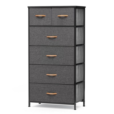 Pellebant 6-drawer Chest Vertical Dresser Storage Tower for Bedroom Steel Frame Wood Top