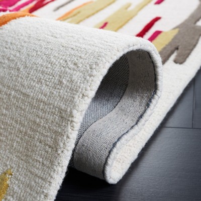 Ivory and Red Hand-Tufted Wool 6' x 6' Square Area Rug