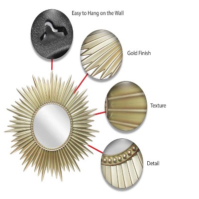 Elegant 24" Sunburst Wall Mirror in Light Gold Finish