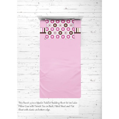 Bacati - Mod Dots Stripes Pink Fuschia Beige Chocolate 3 pc Toddler Sheet Set