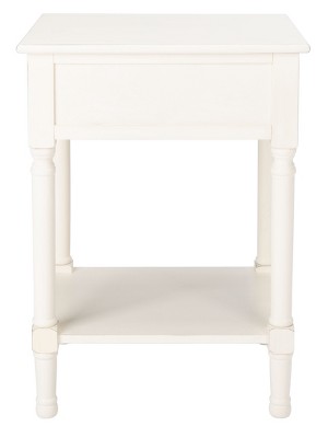 Farmhouse Chic Distressed White and Greige Wood Accent Table with Storage