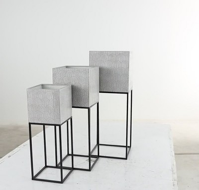 Light Gray Metal Square Planter Set with Stands