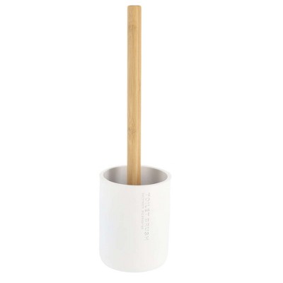 White Polyresin Toilet Brush Set with Bamboo Handle