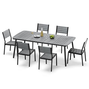 Crestlive Products 7pc Outdoor Dining set for 6 People Patio Rectangle Table Aluminum Frame with Wood-Like Tabletop and Umbrella Hole - 1 of 4