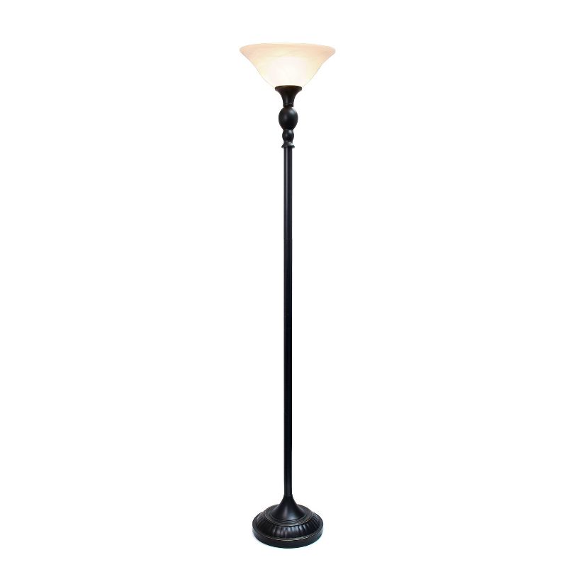 1-Light Torchiere Floor Lamp with Marbleized Glass Shade - Elegant Designs, 3 of 10