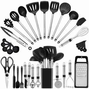 Aoibox 33-Piece Silicone Kitchen Utensil Set with Stainless Steel Handles for Nonstick Cookware, Includes Spatulas, Spoons, Tongs,Ladle,Whisk,and More - 1 of 4