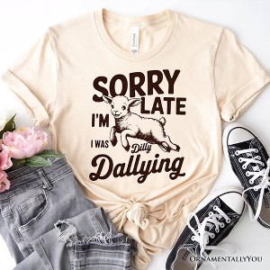 Sorry I'm Late Funny Lamb T-Shirt, Retro Dilly Dallying White and Natural Tee for Quirky Women| OrnamentallyYou - 1 of 4