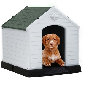 FDW 28/32/39 Inch Spacious Plastic Dog House Dog Kennel with Ventilated Roof Removable Tray for Easy Cleaning and Ideal for Small to Medium Dogs - 1 of 4