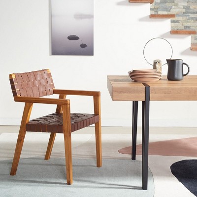 Cire Cognac Leather and Natural Wood Upholstered Side Chair