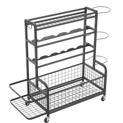 Fontoi Baker's Racks, 4 Tier Organizer with Wheels, Storage Rack with Baskets and Hooks for Sports Gear, Black, 15.9"*38.1"*47.2"