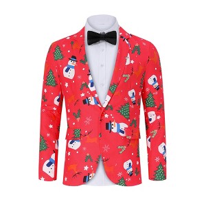 Men's Printed Blazer Casual Slim Fit One Button Sports Coat Festival Party Jacket - 1 of 2