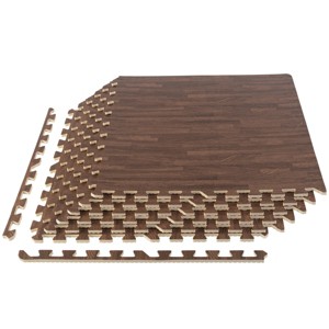 EVA Foam Floor Tiles 6-Pack - 24 SQFT Woodgrain Puzzle Mats for Floor - Interlocking Foam Tiles for Family Room or Gym Flooring by Stalwart (Dark) - 1 of 4