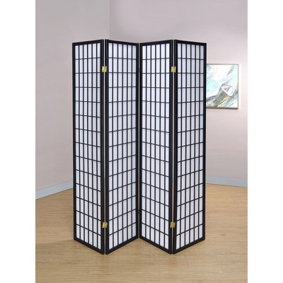 Vynxaria Sartre Black 4-Panel Room Divider Folding Shoji Screen