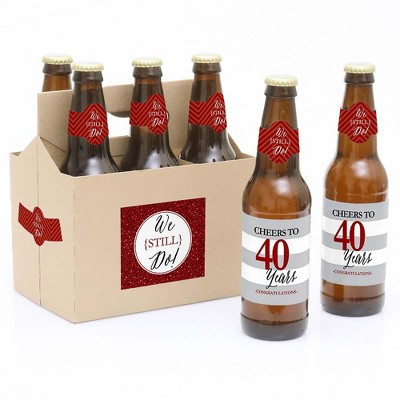 Big Dot of Happiness We Still Do - 40th Wedding Anniversary Decorations for Women and Men - 6 Beer Bottle Label Stickers and 1 Carrier