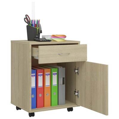 CLIHOME Rolling Cabinet with 1 Door & 1 Drawer Mobile Container Office Cabinet Filing Cabinet Office Under-Desk Storage Cabinets