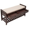 Farmhouse Shoe Storage Bench with Cushion and Drawers,39" Solid Wood Entryway Organizer with Bottom Rack for Hallway Bedroom-Baofuwish - 3 of 4