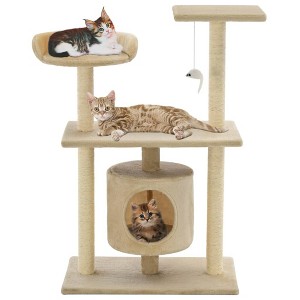 vidaXL Cat Tree Beige Engineered wood, sisal rope, plush fabric Medium - 1 of 4