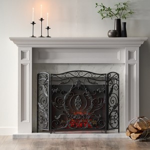 VYNXARIA Floral Iron Fireplace Screen, Silver Finish - 1 of 4