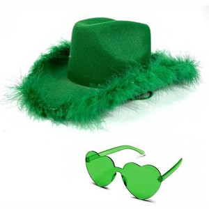 4E's Novelty Green Cowboy Hat with Feathers & Heart-Shaped Sunglasses - Perfect Cowboy Outfit Accessory, Cowboy Hat for Party Costume Dress Up - 1 of 4