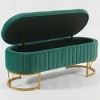 GlasFlength Ottomans and Benches Oval Velvet Storage Bench Upholstered Bedroom Bench Modern Storage for Living Room, Green, 46.97"*16.9"*11.41" - 2 of 4