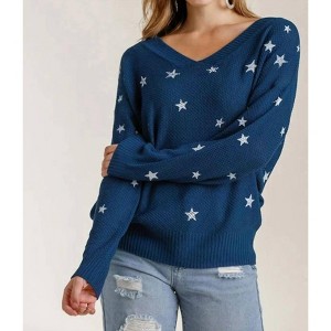 Women's Star Print V-neck Sweater - umgee - 1 of 4