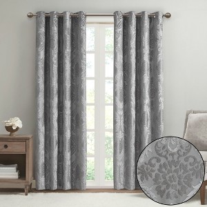 Knitted Jacquard Paisley Total Blackout Grommet Top Curtain Panel, Heavy Textured Temperature Control Curtain for All Seasons - 1 of 4