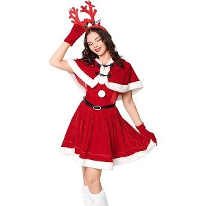 Women's Mrs. Claus Christmas Costume - Luxurious Velvet Dress Outfit with Belt, Shawl, Gloves & Headband - 1 of 4