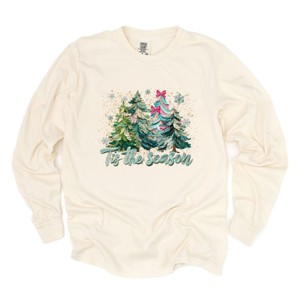 Tis The Season Painted Trees - Women's Garment Dyed Long Sleeve Graphic T-Shirt - 1 of 4