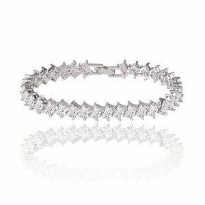 Hollywood Sensation Emerald Cut Cubic Zirconia Tennis Bracelet with AAA+ Cubic Zirconia 7.5 Inches Gold - 1 of 4