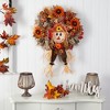 Nearly Natural 30” Scarecrow Fall Artificial Autumn Wreath with Sunflower, Pumpkin and Decorative Bows - 3 of 3