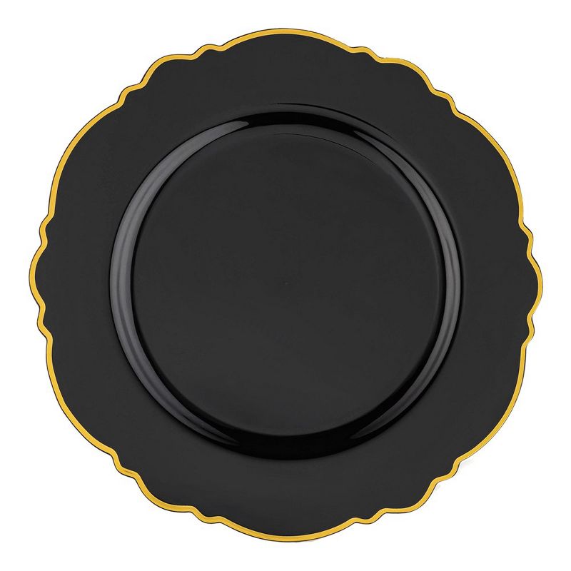 Smarty Had A Party 10.25" Black with Gold Rim Round Blossom Disposable Plastic Dinner Plates (120 Plates), 1 of 7