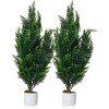 2 PCS 3 ft Artificial Cedar Topiary Trees with Vivid Leaves & Lifelike Trunk,Weather Proof Fake Cypress Shrubs Outdoor - 3 of 4