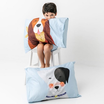 Kids Blue Cotton Animal Print Pillowcase Set