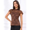 INSPIRE CHIC Women's Elegant Floral Lace Short Sleeve Keyhole Back Semi-Sheer Top - 2 of 4