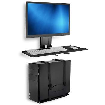 Mount-It! Monitor and Keyboard Wall Mount with CPU Holder, Height Adjustable Standing VESA Keyboard Tray, 25 Inch Wide Platform with Mouse Pad