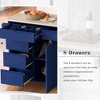 MAYEERTY Dark Blue Kitchen Cart with Rubber Wood Countertop, 8 Handle-Free Drawers Flatware Organizer 5 Wheels - 3 of 4