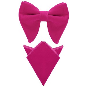 INSPIRE CHIC Men's Velvet Pre-Tied Solid Color Pocket Square Adjustable Bow Tie 1 Pair - 1 of 4