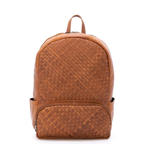 Brown Leather Woven Backpack