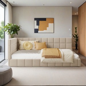 Full Corner Daybed,L Shaped Day Bed with Upholstered Armrest,Modern Velvet Sofa Bed Frame,No Box Spring Needed - Leovsnove - 1 of 3