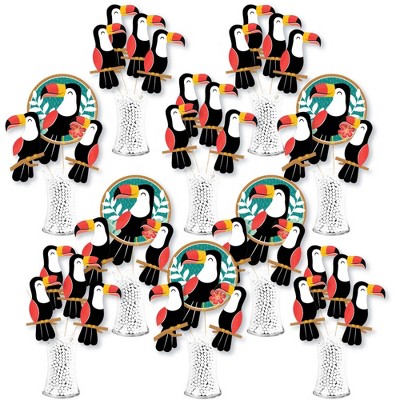 Big Dot of Happiness Calling All Toucans - Tropical Bird Baby Shower or Birthday Party Centerpiece Sticks - Showstopper Table Toppers - 35 Pieces