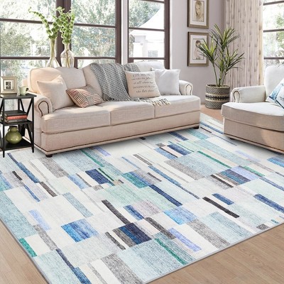 Washable Geometric Rug Non-Slip Modern Abstract Rug Boho Accent Rug