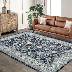 Boho Washable Machine-Woven Area Rug with Non-Slip Backing, Low Pile Soft Faux Wool Carpet for Living Room, Bedroom, Dining Room, indoor - 1 of 4