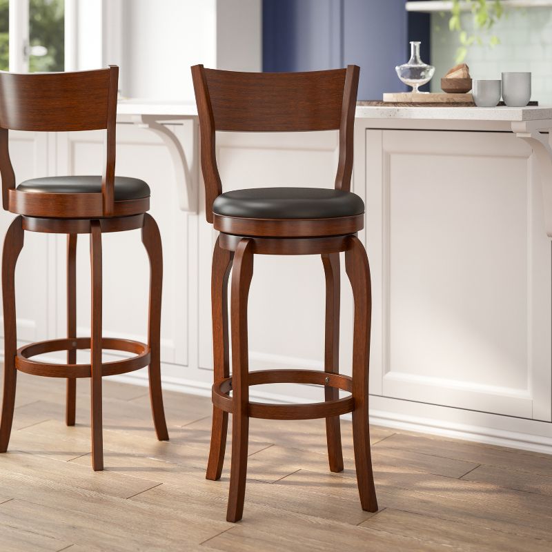 Flash Furniture Nichola Commercial Grade Classic Open Back Swivel Bar Height Pub Barstool with Bowed Wooden Frame and Padded, Uphosltered Seat, 3 of 13