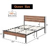 WhizMax Bed Frame with Headboard Footboard, Rustic Brown Wood Farmhouse Metal Platform Bedframe with Wooden Slat - 3 of 4