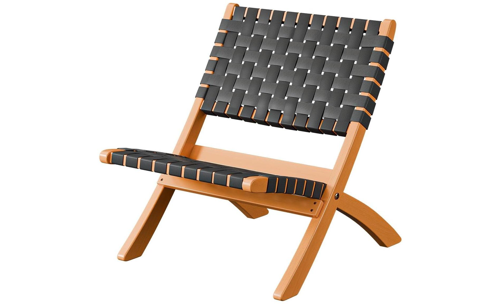 VINGLI Wooden Outdoor Chairs, Portable Rattan Folding Chair with Low Webbing Seat ,Black, 1 Pack